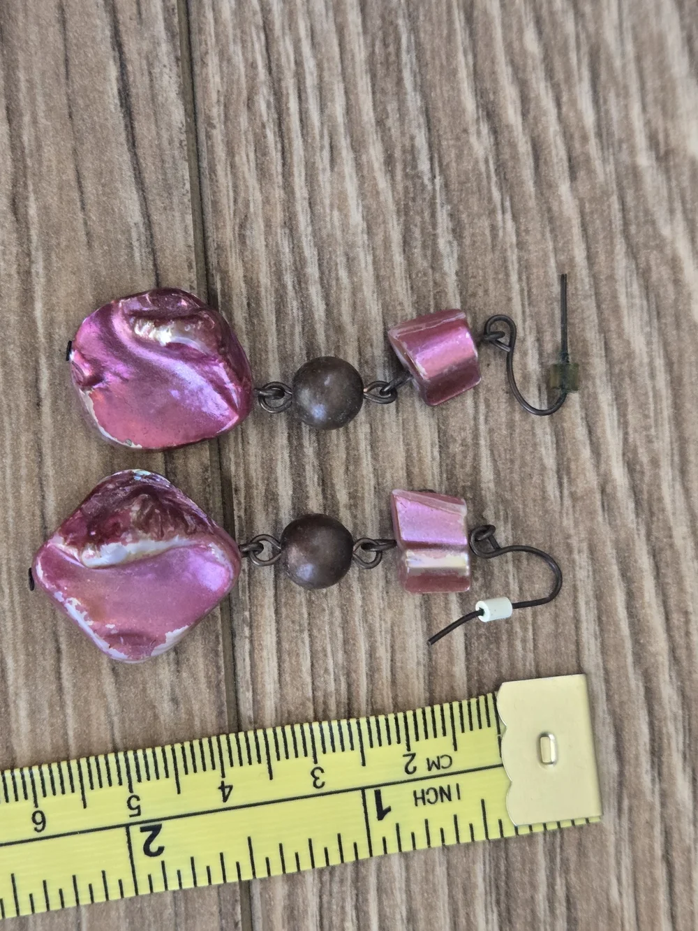 Pink Dangle Shell and Bead Earrings